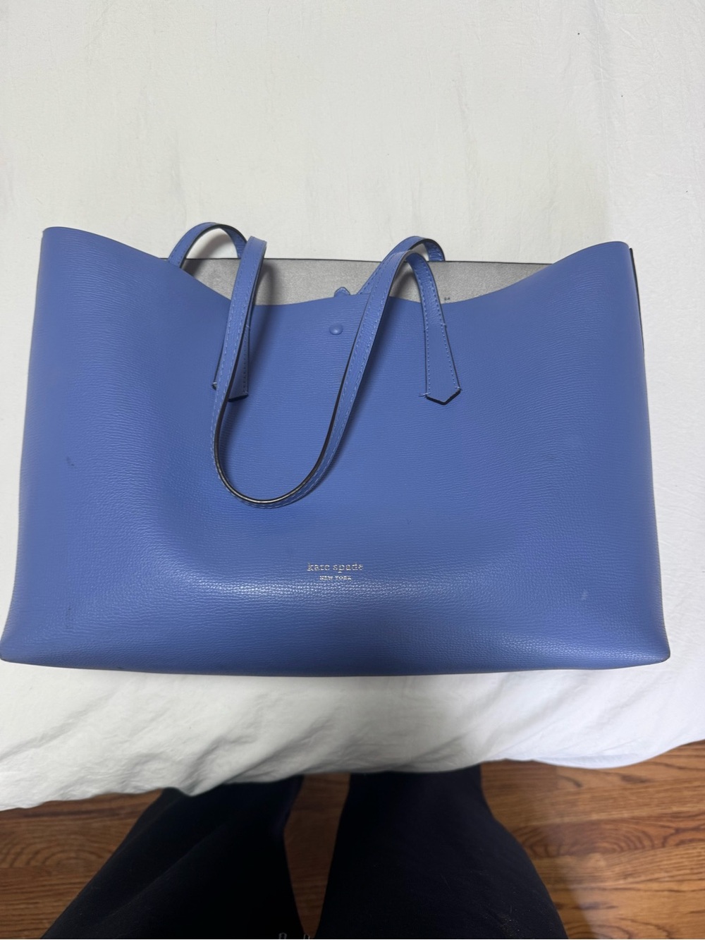 kate spade blue leather tote with double straps